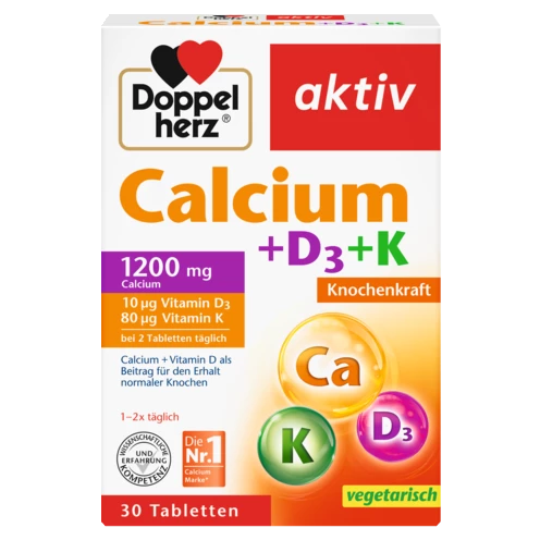 Abbildung der Produktverpackung Doppelherz aktiv Calcium + Vitamin D3 + K Frontansicht